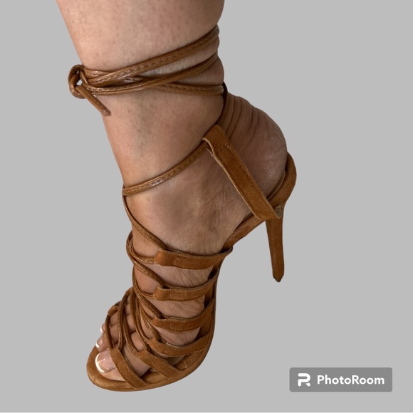 Unlace Bluma Suede Open Toe Dress Lace Up Heels Size IT 37 - Picture 6 of 7